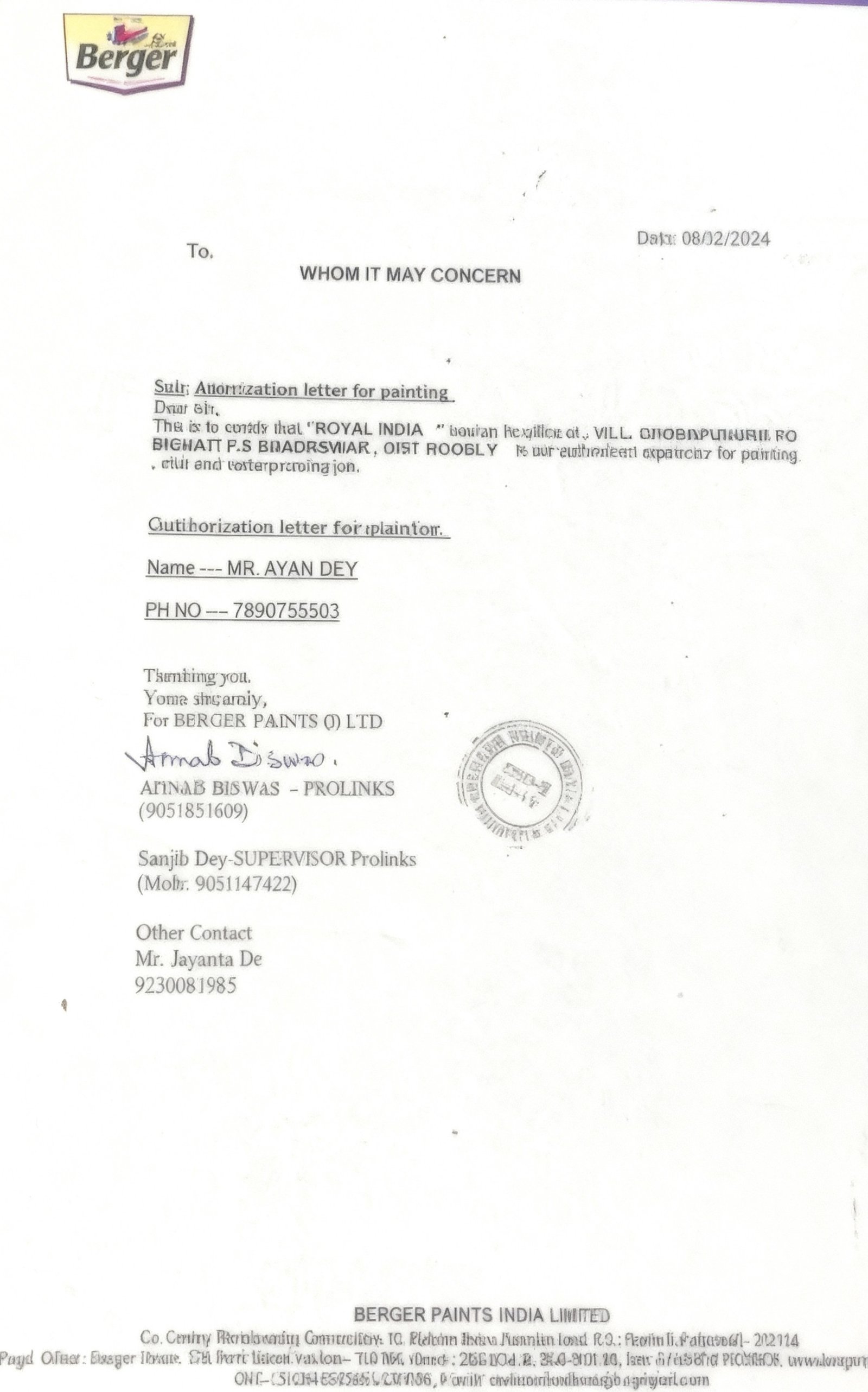 Berger Paints Authorized Applicator — Royal India